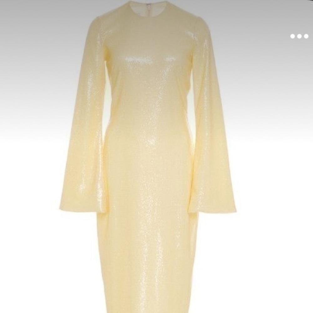 UEC Eleanor Balfour yellow sequin midi dress bell sleeves 4